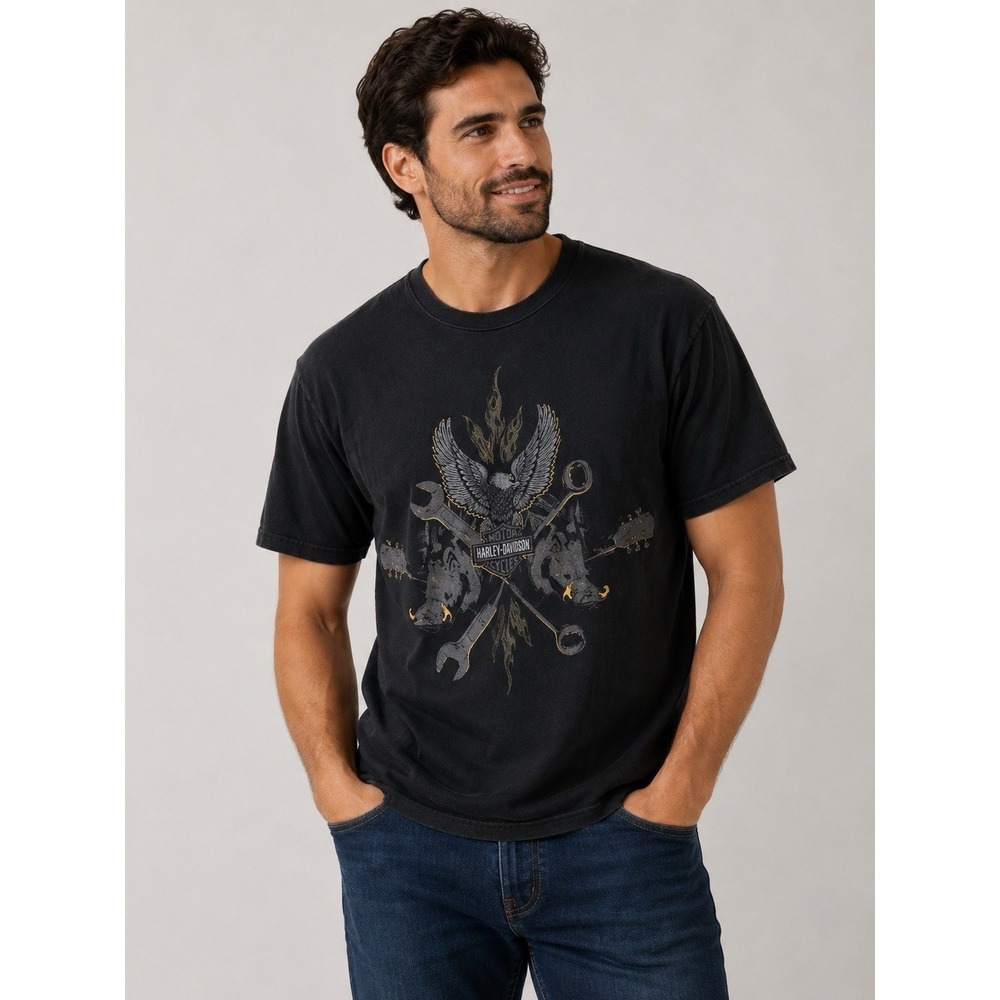 Harley Davidson Motorcycles Bald Eagle Boar Graphic T-Shirt Size Large